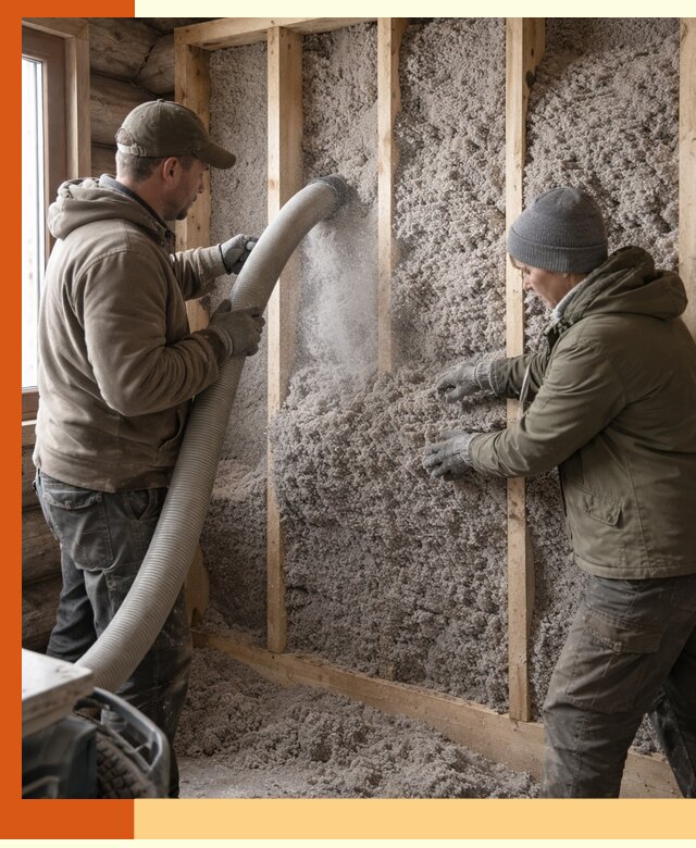 Утепление бревенчатого дома эковатой в Новом Уренгое