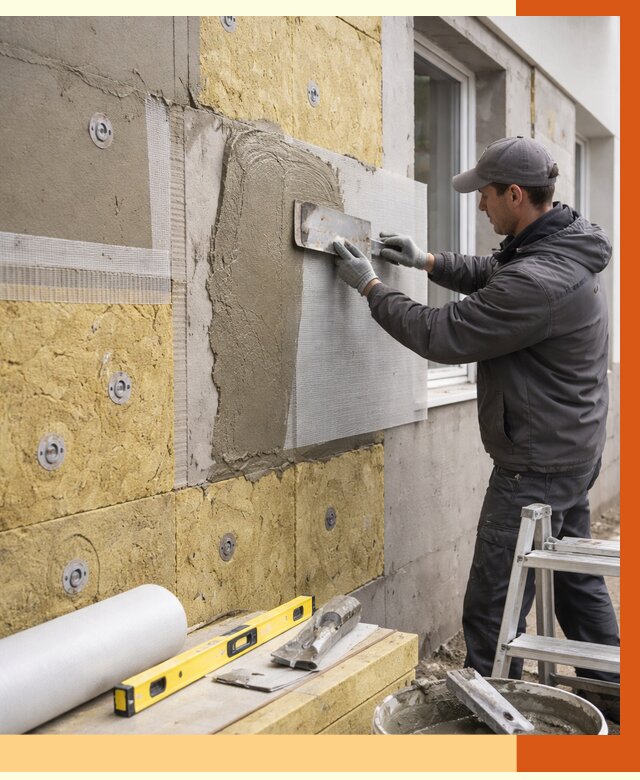 Утепление фасада под штукатурку в Новом Уренгое от 4367 руб/м2 — монтаж пенопластом и минватой | ТепломастерНвг