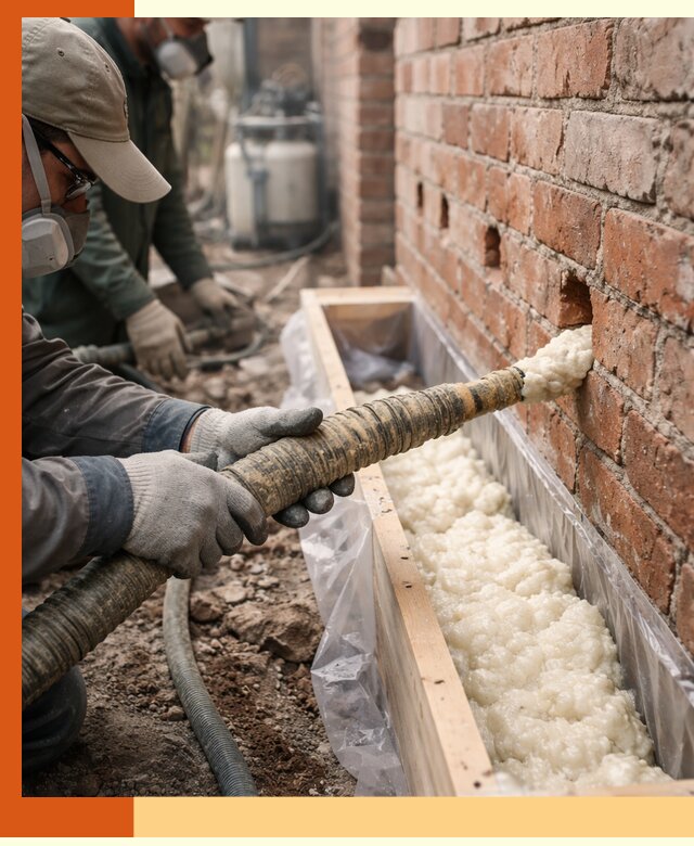 Заливка ППУ в пустоты кирпичной стены в Новом Уренгое