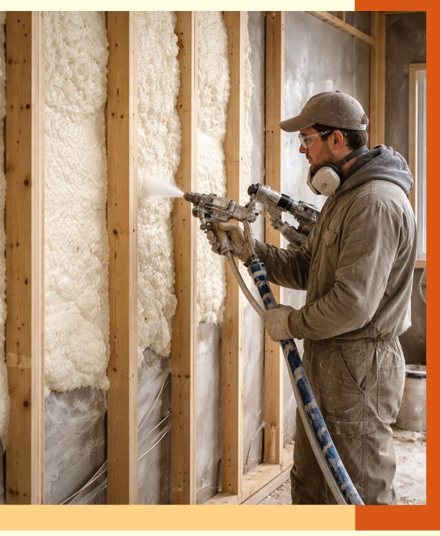 Утепление каркасной стены ППУ в Новом Уренгое от 4419 руб./м2 под ключ | ТепломастерНвг