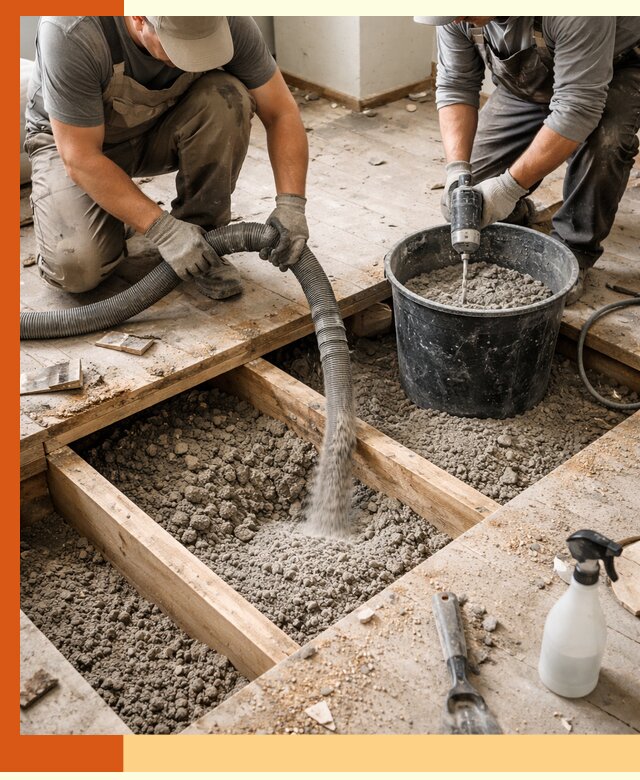 Заполнение пустот пола в Новом Уренгое полиуретаном и пенополистиролом