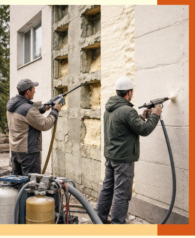 Заполнение пустот фасада в Новом Уренгое от 4679 руб. — утепление пустот облицовки | ТепломастерНвг