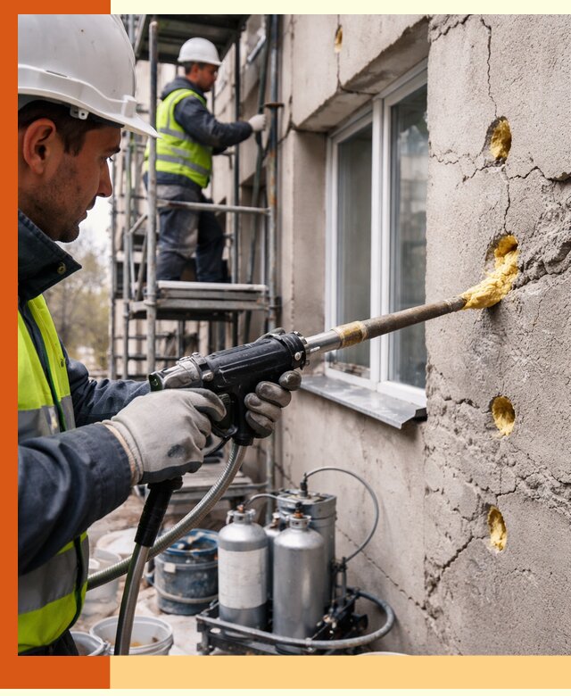 Заполнение пустот в фасаде и утепление стен в Новом Уренгое