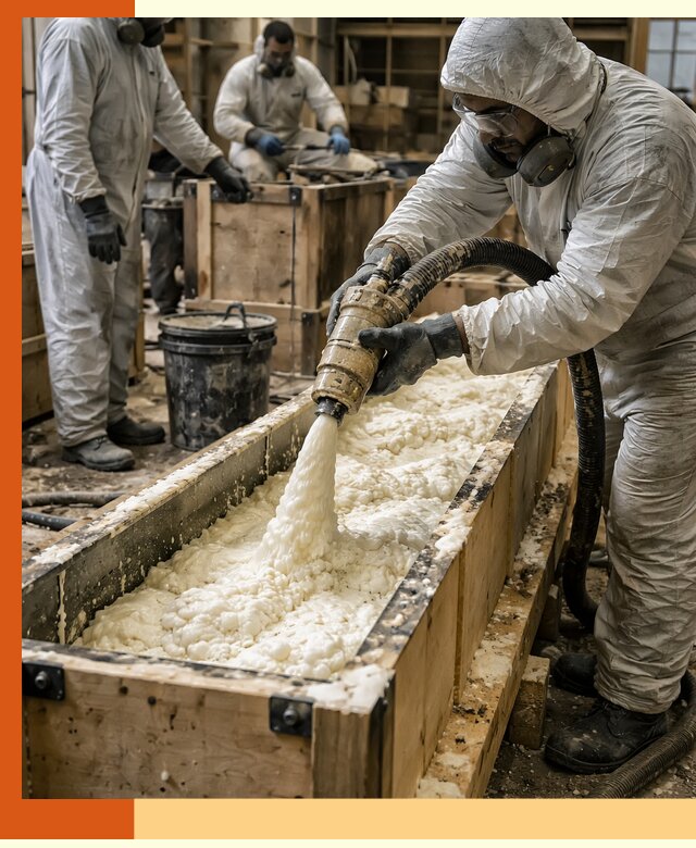 Заливка пенополиуретана в формы для утепления в Новом Уренгое